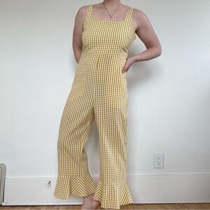 Lucy Paris Yellow Gingham Square-Neck Ruffle-Hem Jumpsuit
